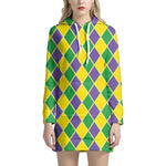 Purple Green And Yellow Mardi Gras Print Hoodie Dress