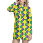 Purple Green And Yellow Mardi Gras Print Hoodie Dress