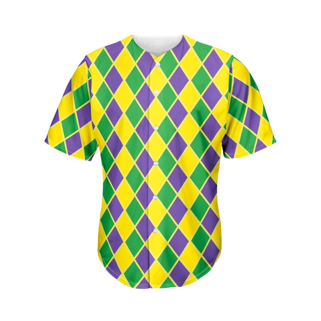 Purple Green And Yellow Mardi Gras Print Men's Baseball Jersey