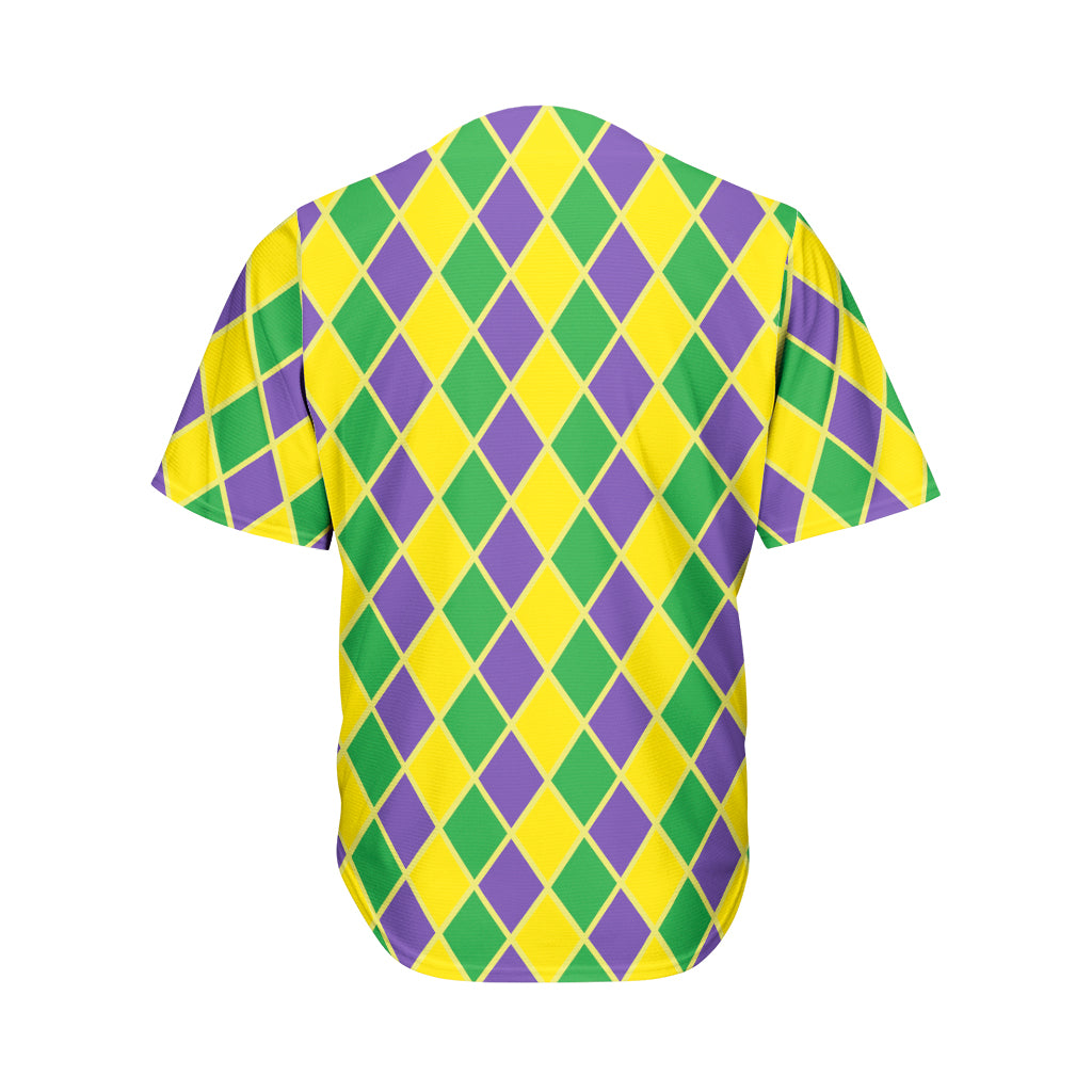 Purple Green And Yellow Mardi Gras Print Men's Baseball Jersey