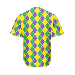 Purple Green And Yellow Mardi Gras Print Men's Baseball Jersey