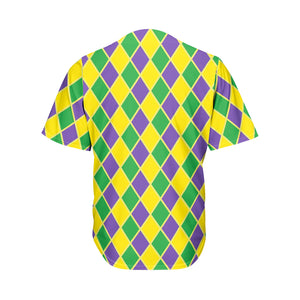 Purple Green And Yellow Mardi Gras Print Men's Baseball Jersey