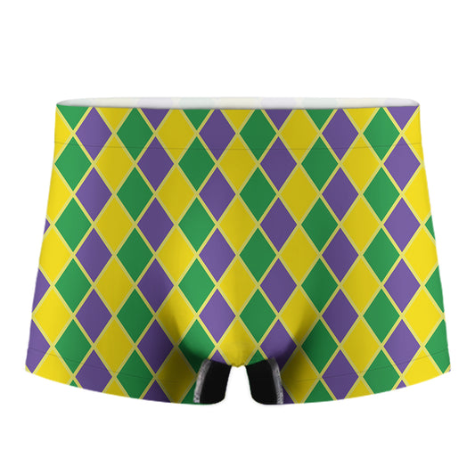 Purple Green And Yellow Mardi Gras Print Men's Boxer Briefs