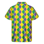 Purple Green And Yellow Mardi Gras Print Men's Short Sleeve Shirt