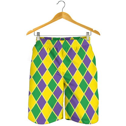 Purple Green And Yellow Mardi Gras Print Men's Shorts