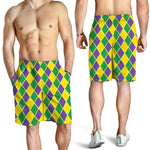 Purple Green And Yellow Mardi Gras Print Men's Shorts