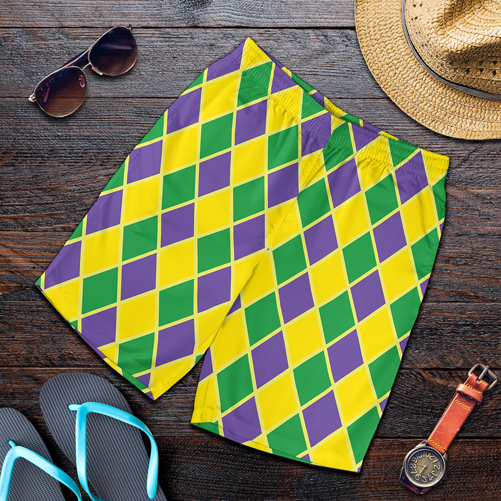 Purple Green And Yellow Mardi Gras Print Men's Shorts