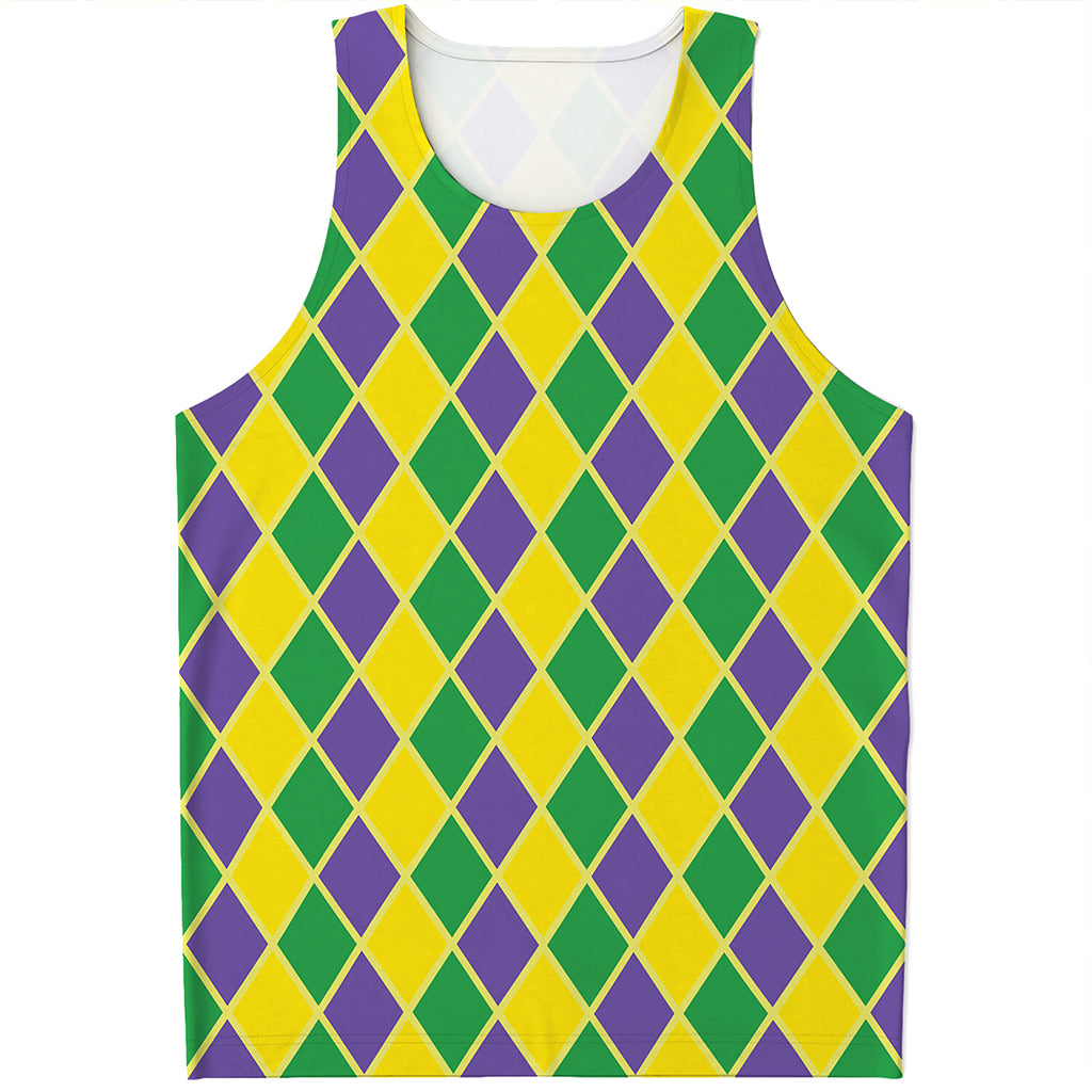 Purple Green And Yellow Mardi Gras Print Men's Tank Top