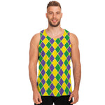 Purple Green And Yellow Mardi Gras Print Men's Tank Top