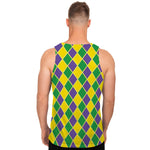 Purple Green And Yellow Mardi Gras Print Men's Tank Top