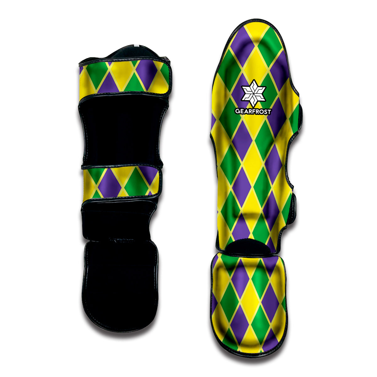 Purple Green And Yellow Mardi Gras Print Muay Thai Shin Guard