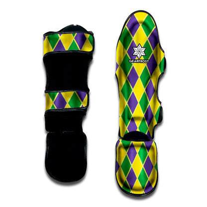 Purple Green And Yellow Mardi Gras Print Muay Thai Shin Guard