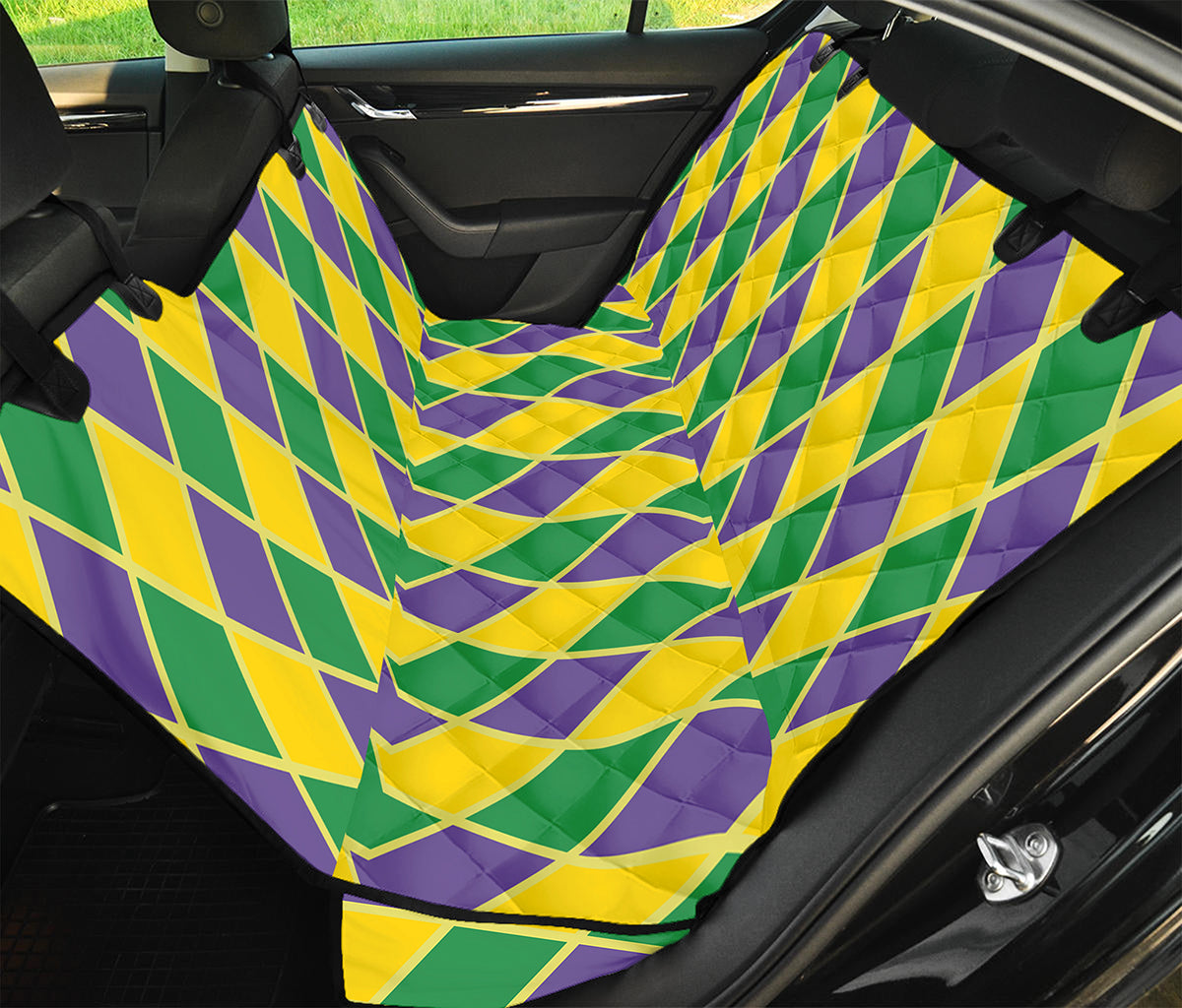 Purple Green And Yellow Mardi Gras Print Pet Car Back Seat Cover
