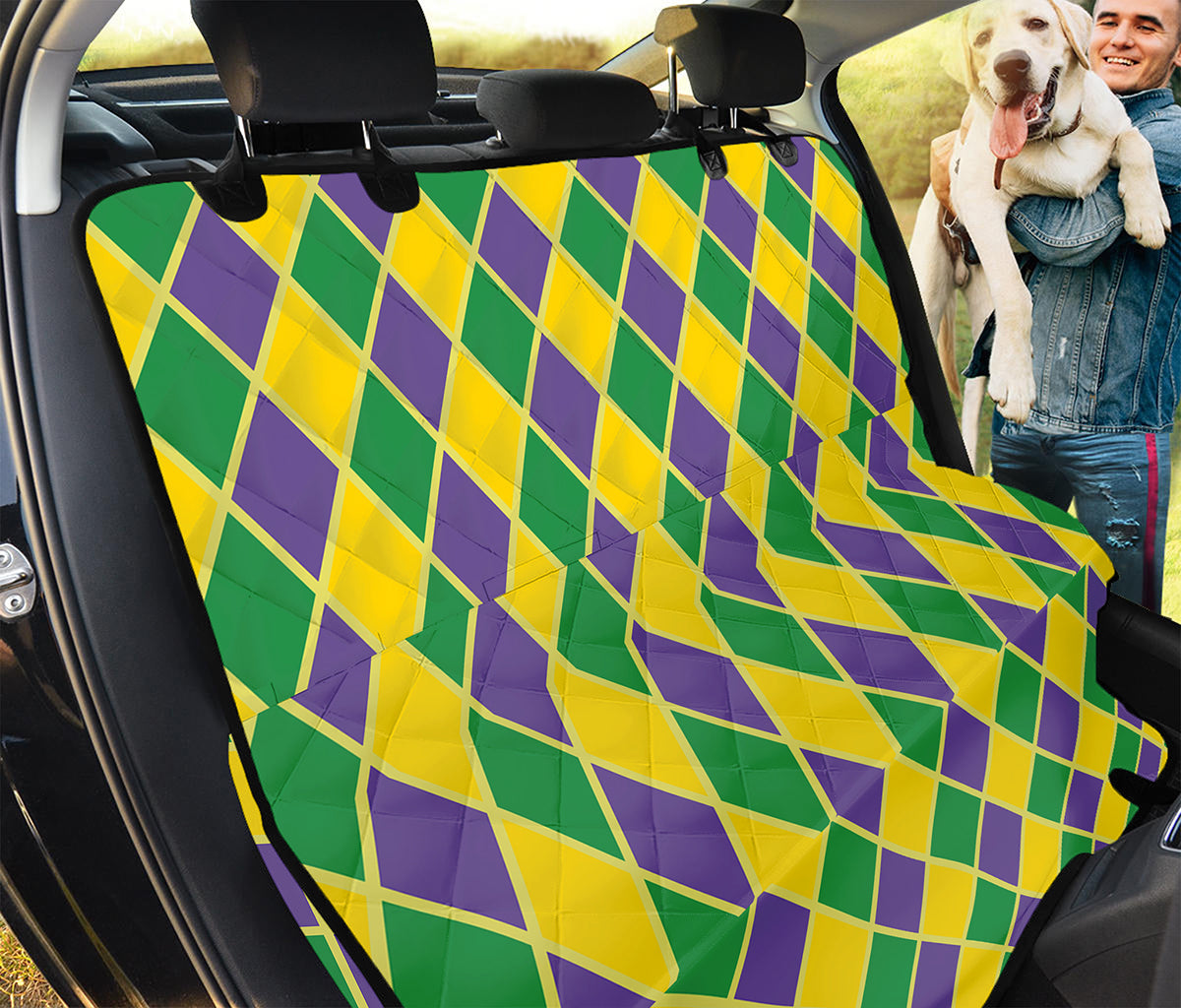 Purple Green And Yellow Mardi Gras Print Pet Car Back Seat Cover