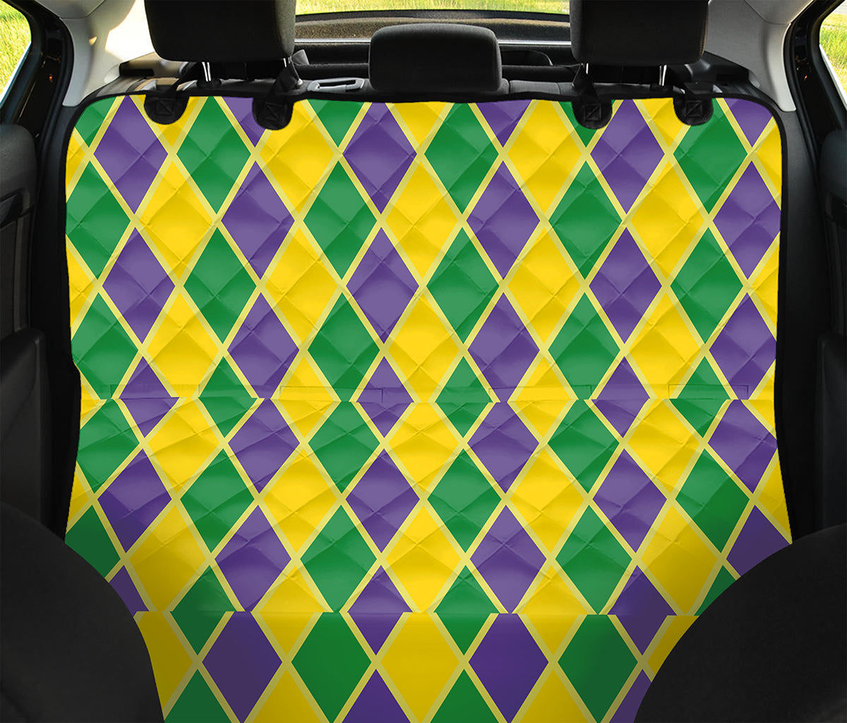 Purple Green And Yellow Mardi Gras Print Pet Car Back Seat Cover