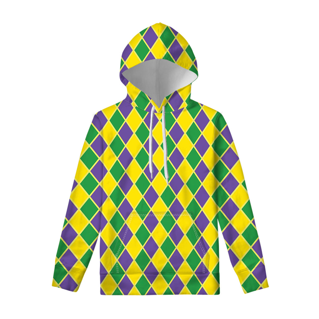 Purple Green And Yellow Mardi Gras Print Pullover Hoodie