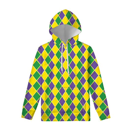 Purple Green And Yellow Mardi Gras Print Pullover Hoodie