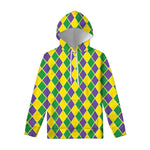 Purple Green And Yellow Mardi Gras Print Pullover Hoodie