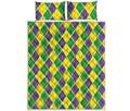 Purple Green And Yellow Mardi Gras Print Quilt Bed Set