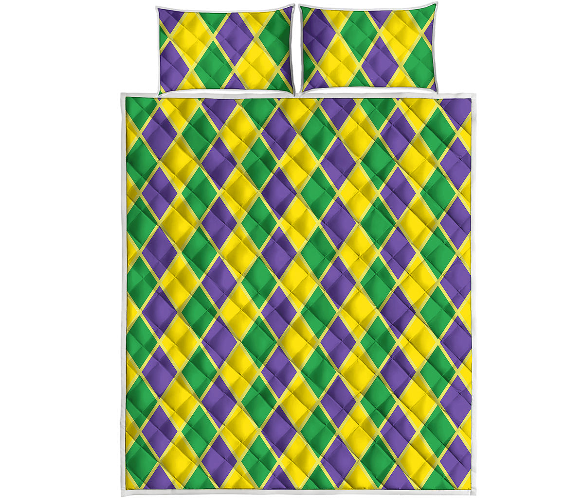 Purple Green And Yellow Mardi Gras Print Quilt Bed Set