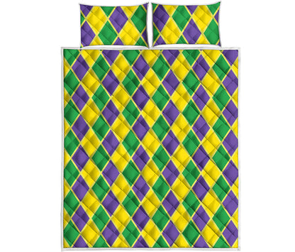 Purple Green And Yellow Mardi Gras Print Quilt Bed Set