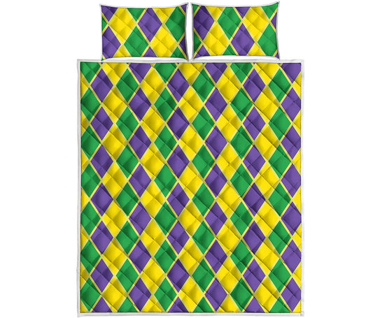 Purple Green And Yellow Mardi Gras Print Quilt Bed Set