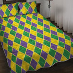 Purple Green And Yellow Mardi Gras Print Quilt Bed Set