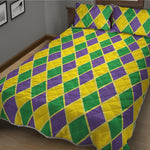 Purple Green And Yellow Mardi Gras Print Quilt Bed Set