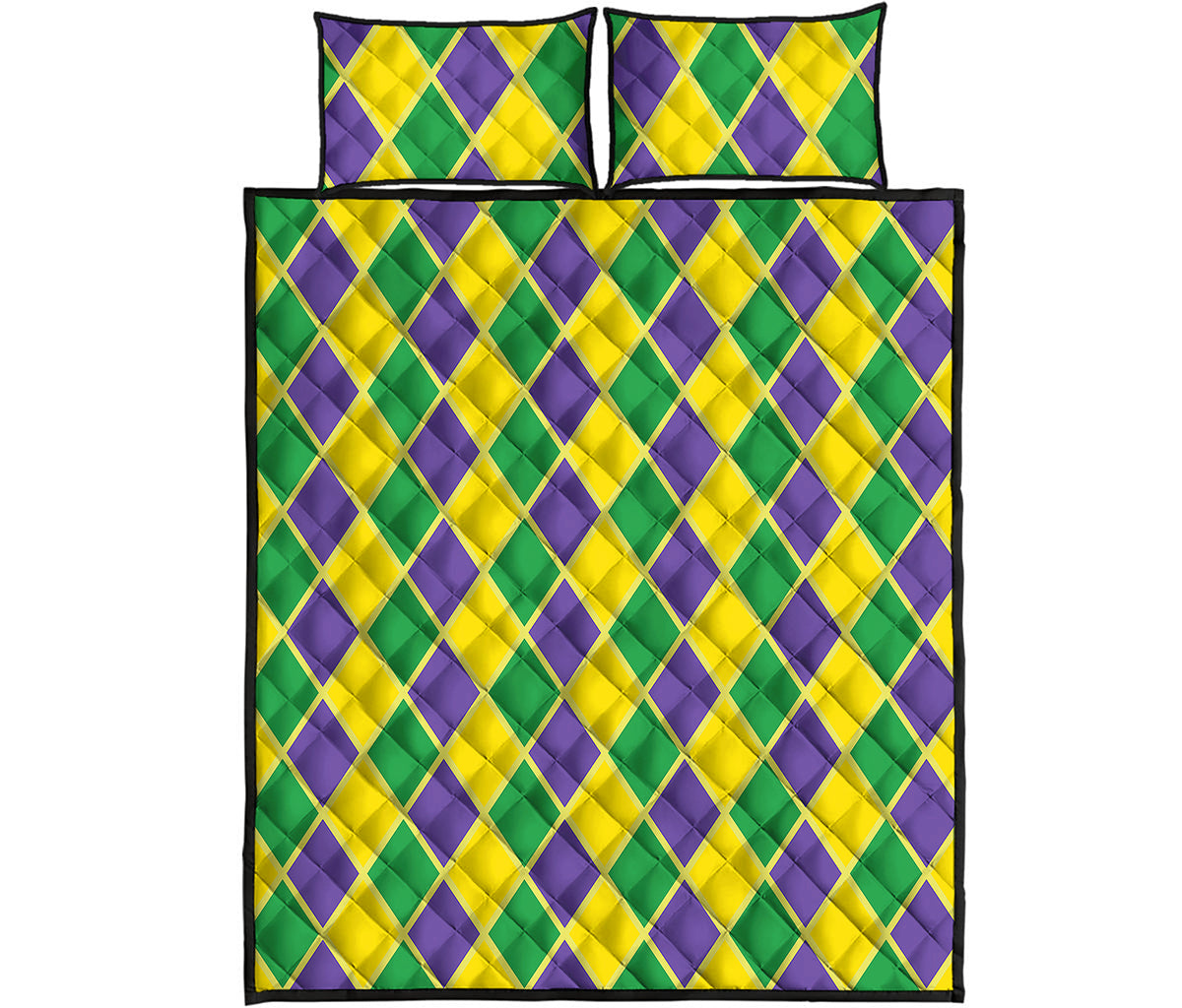 Purple Green And Yellow Mardi Gras Print Quilt Bed Set