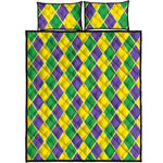 Purple Green And Yellow Mardi Gras Print Quilt Bed Set