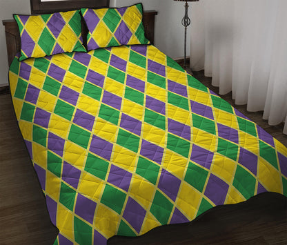 Purple Green And Yellow Mardi Gras Print Quilt Bed Set