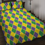 Purple Green And Yellow Mardi Gras Print Quilt Bed Set