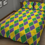 Purple Green And Yellow Mardi Gras Print Quilt Bed Set