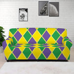 Purple Green And Yellow Mardi Gras Print Sofa Cover