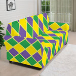 Purple Green And Yellow Mardi Gras Print Sofa Cover