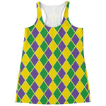 Purple Green And Yellow Mardi Gras Print Women's Racerback Tank Top