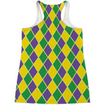 Purple Green And Yellow Mardi Gras Print Women's Racerback Tank Top