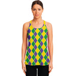 Purple Green And Yellow Mardi Gras Print Women's Racerback Tank Top