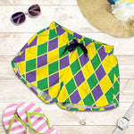 Purple Green And Yellow Mardi Gras Print Women's Shorts