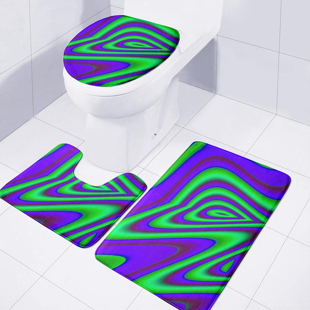 Purple Green Psychedelic Trippy Print 3 Piece Bath Mat Set