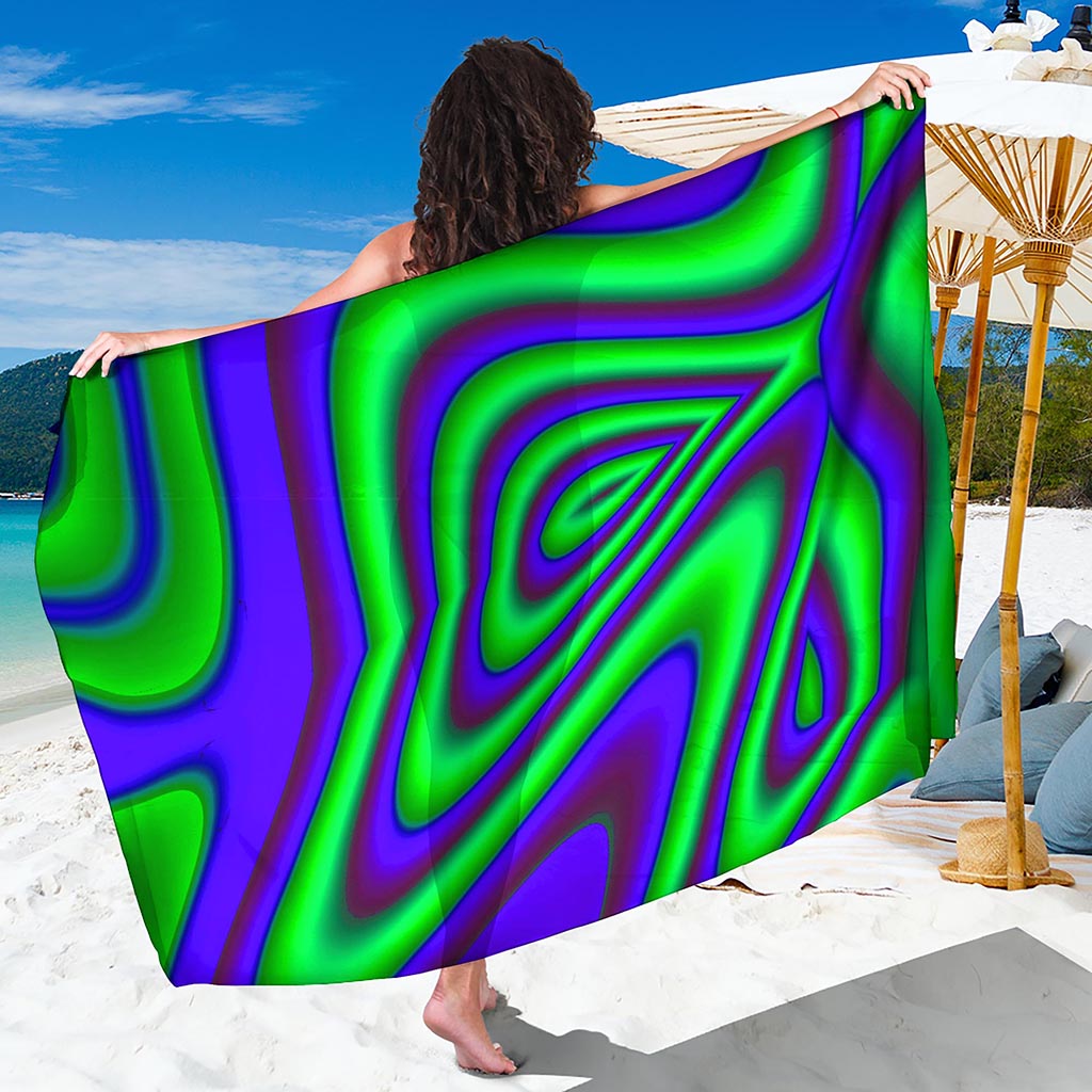 Purple Green Psychedelic Trippy Print Beach Sarong Wrap