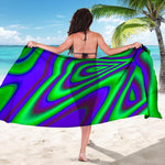 Purple Green Psychedelic Trippy Print Beach Sarong Wrap