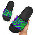 Purple Green Psychedelic Trippy Print Black Slide Sandals