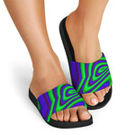Purple Green Psychedelic Trippy Print Black Slide Sandals