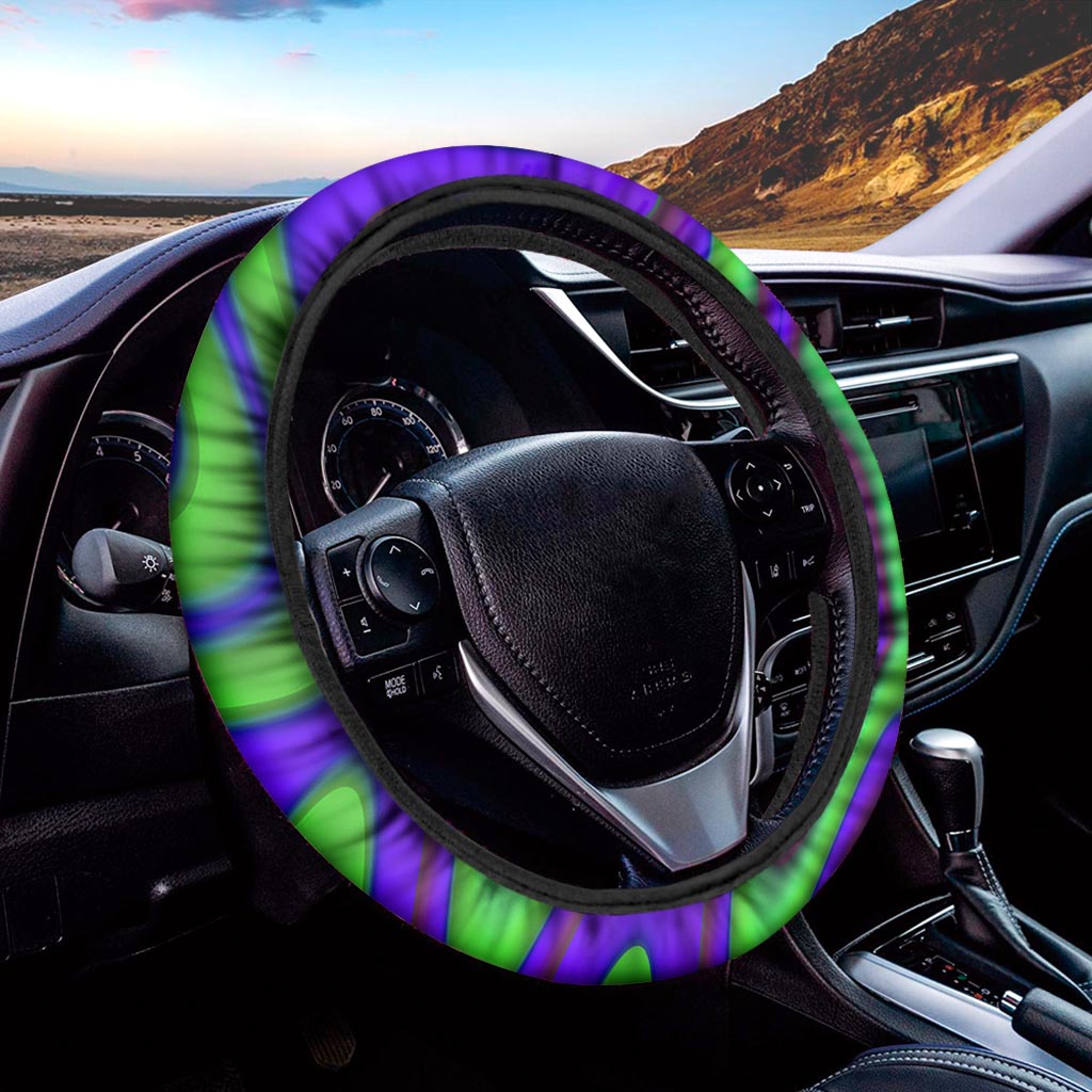 Purple Green Psychedelic Trippy Print Car Steering Wheel Cover