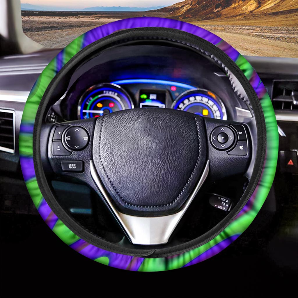 Purple Green Psychedelic Trippy Print Car Steering Wheel Cover