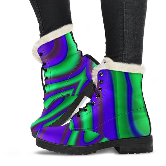Purple Green Psychedelic Trippy Print Comfy Boots GearFrost
