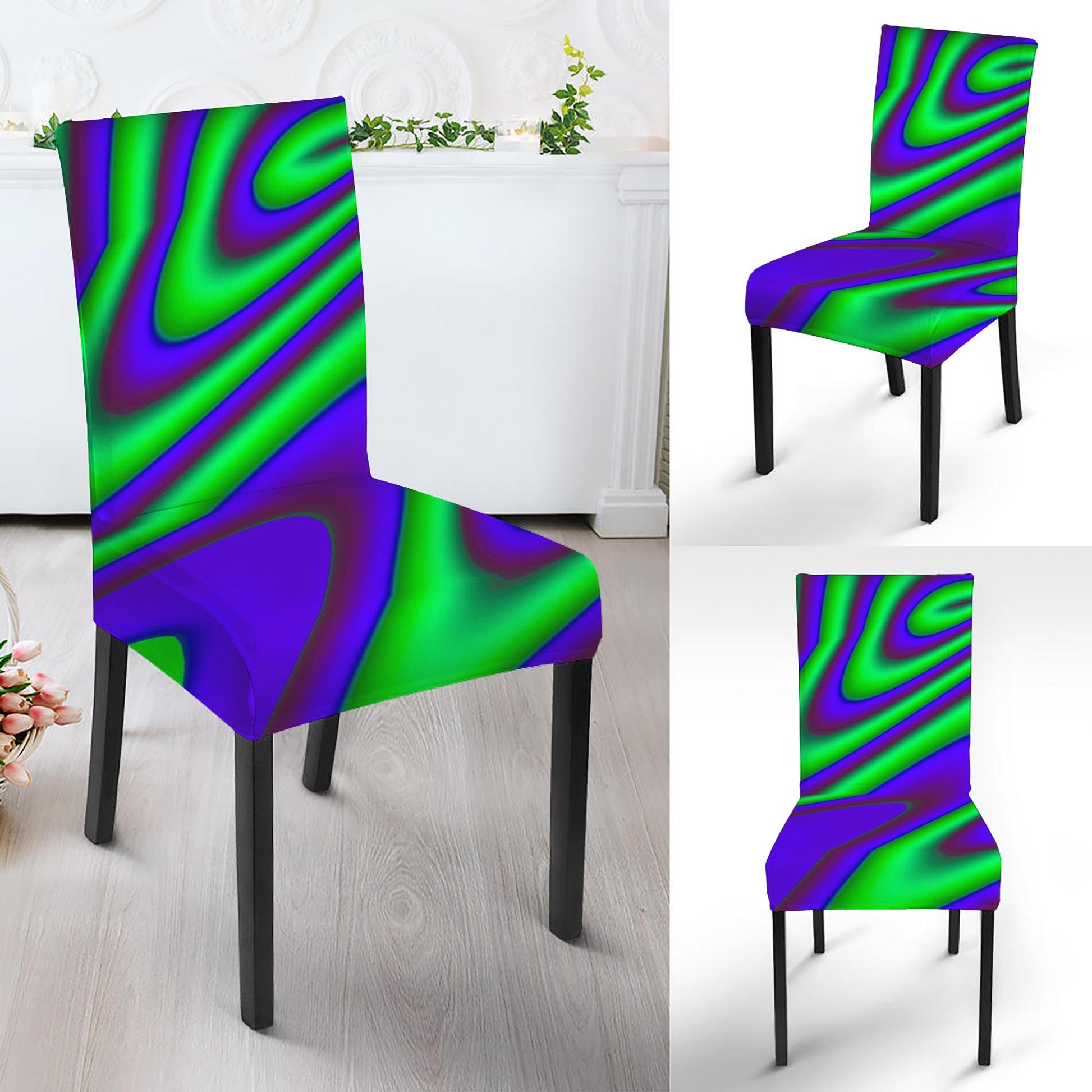 Purple Green Psychedelic Trippy Print Dining Chair Slipcover