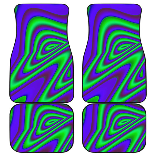Purple Green Psychedelic Trippy Print Front and Back Car Floor Mats