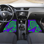 Purple Green Psychedelic Trippy Print Front and Back Car Floor Mats